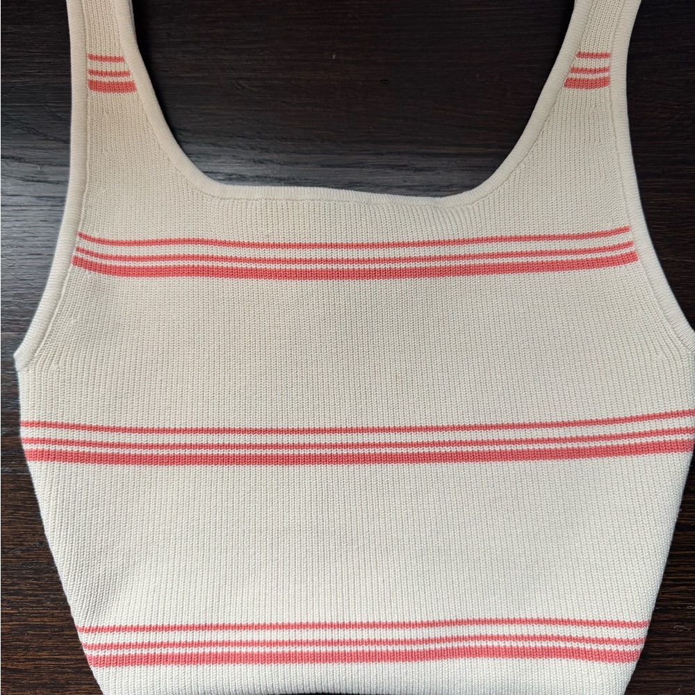 Babaton Cream and Red Ribbed Crop Tank Top